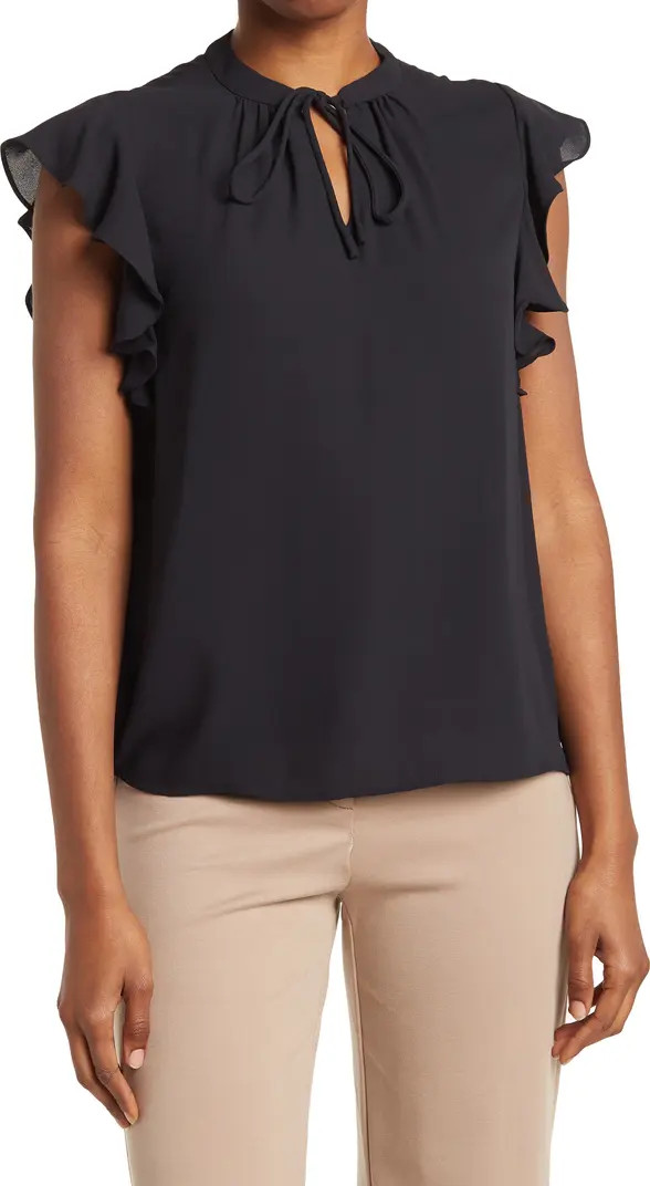 Ruffle Sleeve Tie Neck Top | Nordstrom Rack