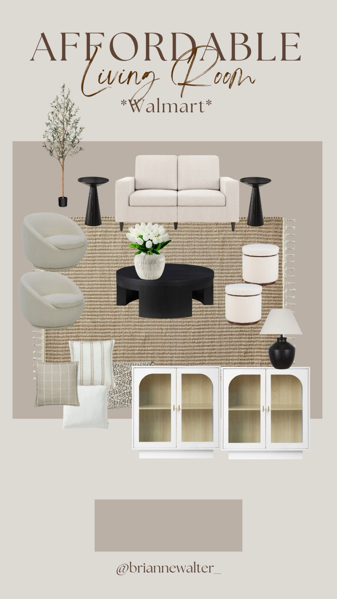 Affordable Living Room from Walmart 
Neutral Home Side board, coffee table, aesthetic couch and chairs, pillows lamp, home decor 

#LTKStyleTip #LTKHome #LTKOver40
