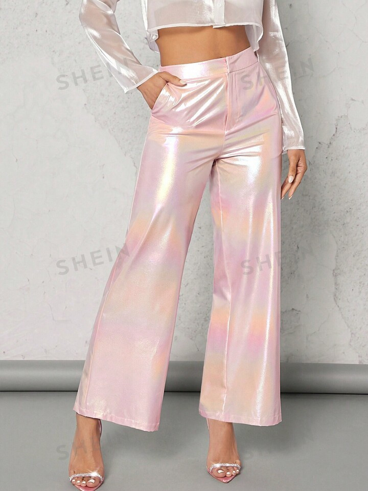 SHEIN BAE High Waist Holographic Straight Leg Pants | SHEIN