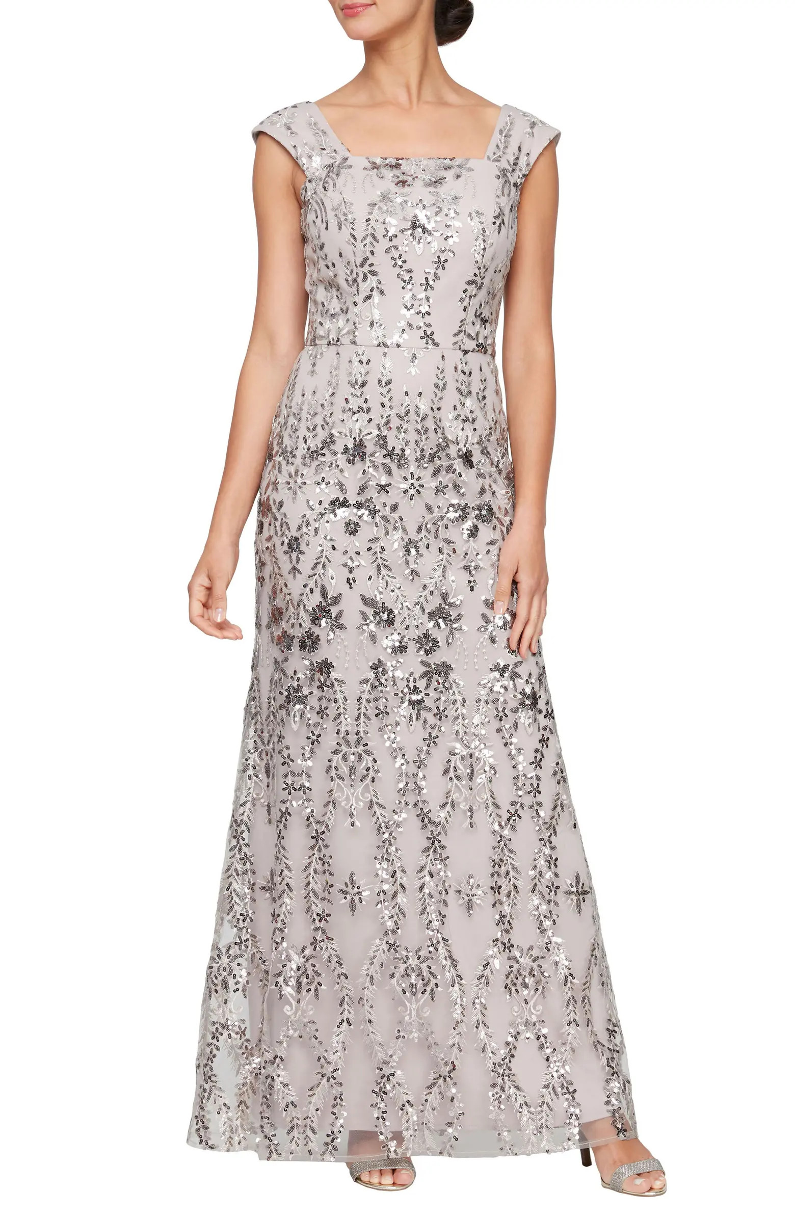 Sequin Embroidery Fit & Flare Gown | Nordstrom