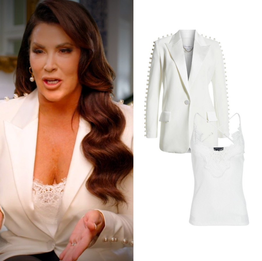 Emily Simpson's White Pearl Embellished Blazer in Confessionals 

 