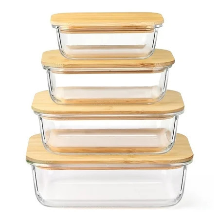 8 Pcs Glass Food Storage Containers with Bamboo Lids, Meal Prep Glass Containers Bento Lunch Box, Safe for Microwave, Oven, Freezer and Dishwasher, BPA Free | Walmart (US)