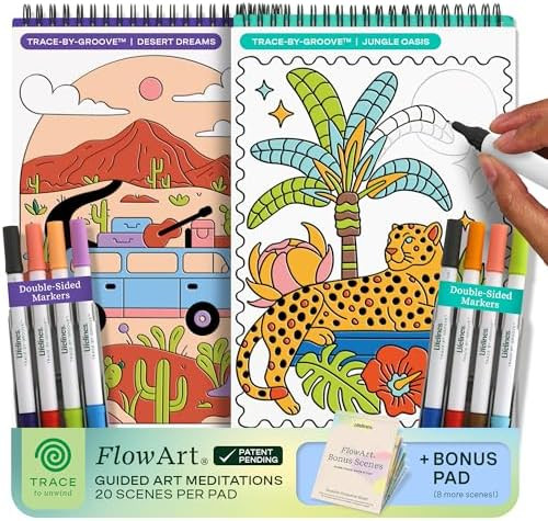 Lifelines FlowArt Activity Pads, 2-Pack & Bonus Pad - Guided Tracing Art Meditations with Markers... | Amazon (US)