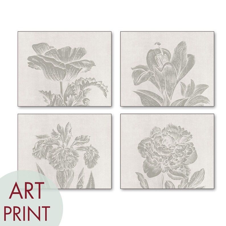 Botanical Wild Flower Impressions (Series B Horizontal) Set of 4 Art Prints (Featured in Gravel o... | Etsy (US)