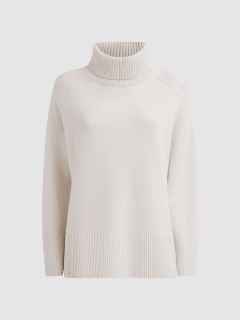 Reiss Cream Edina Relaxed Wool-Cashmere Blend Roll Neck Jumper | Reiss UK