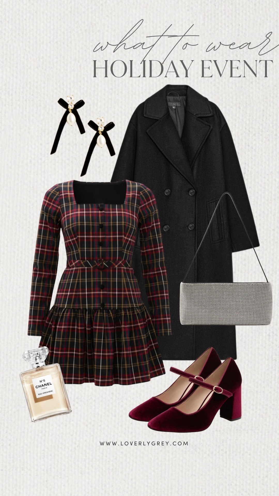 Loverly Grey, what to wear to a holiday event! I love this plaid dress from Tuckernuck paired with velvet red heels. I would layer a long black coat over the top, grab a sparkly bag, and accessorize with black bow earrings. Loverly Grey, what to wear, holiday event

#LTKSeasonal #LTKHoliday #LTKootd