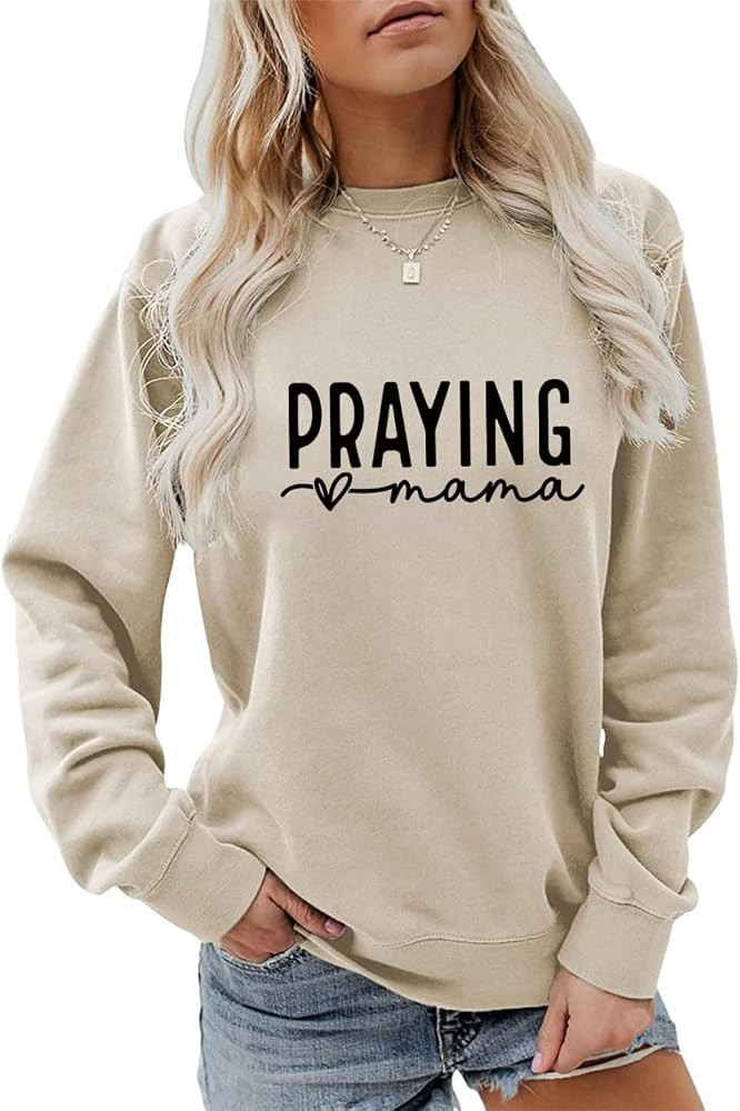 MEKOTSK Praying Mama Sweatshirt Women Funny Letter Graphic Shirts Long Sleeve Crew Neck Pullover ... | Amazon (US)