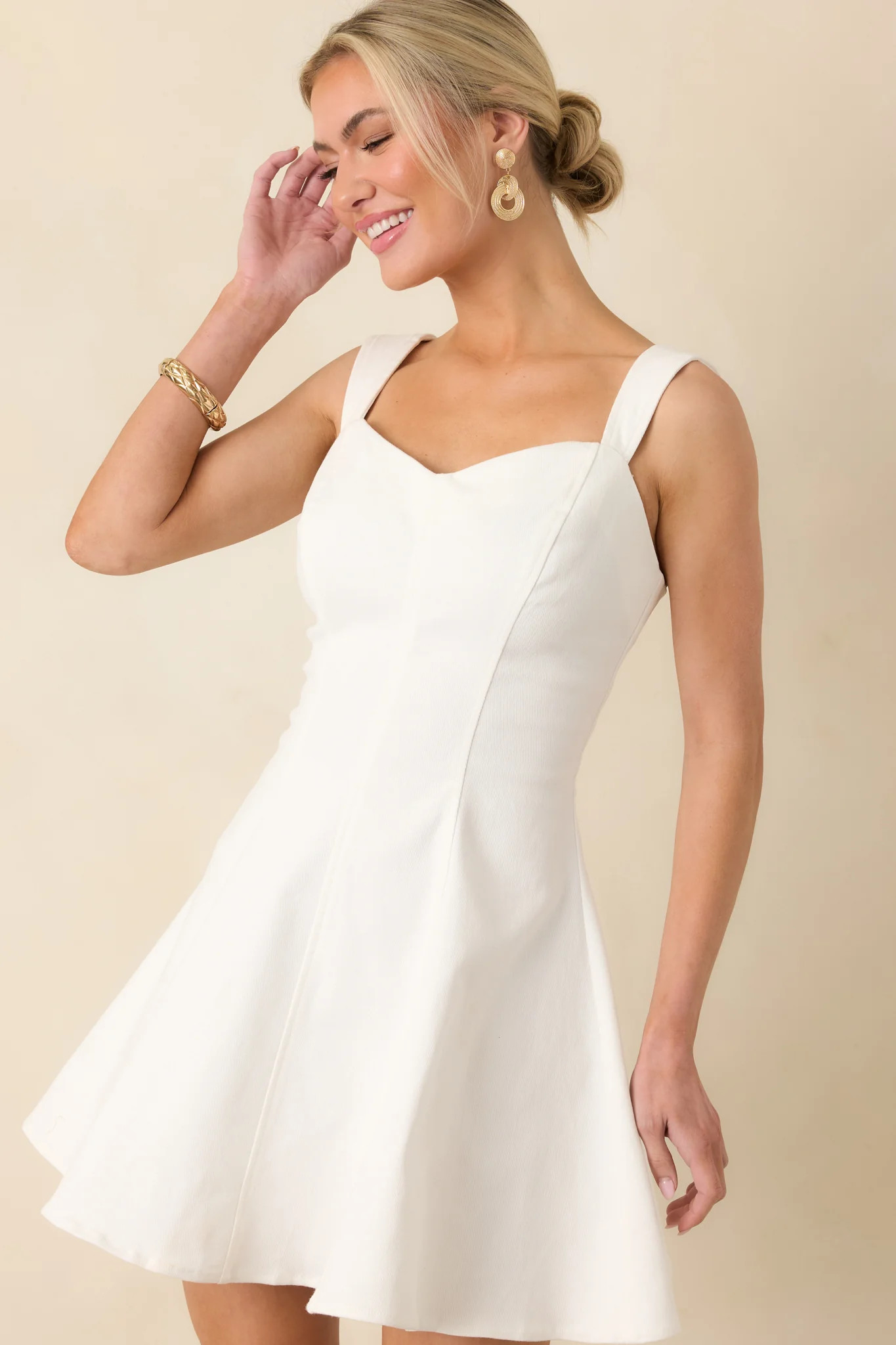 Day Dreaming Bliss White Cotton Sleeveless Denim Mini Dress | Red Dress