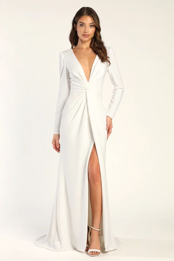 Stunning Romance White Long Sleeve Mermaid Maxi Dress | Lulus (US)