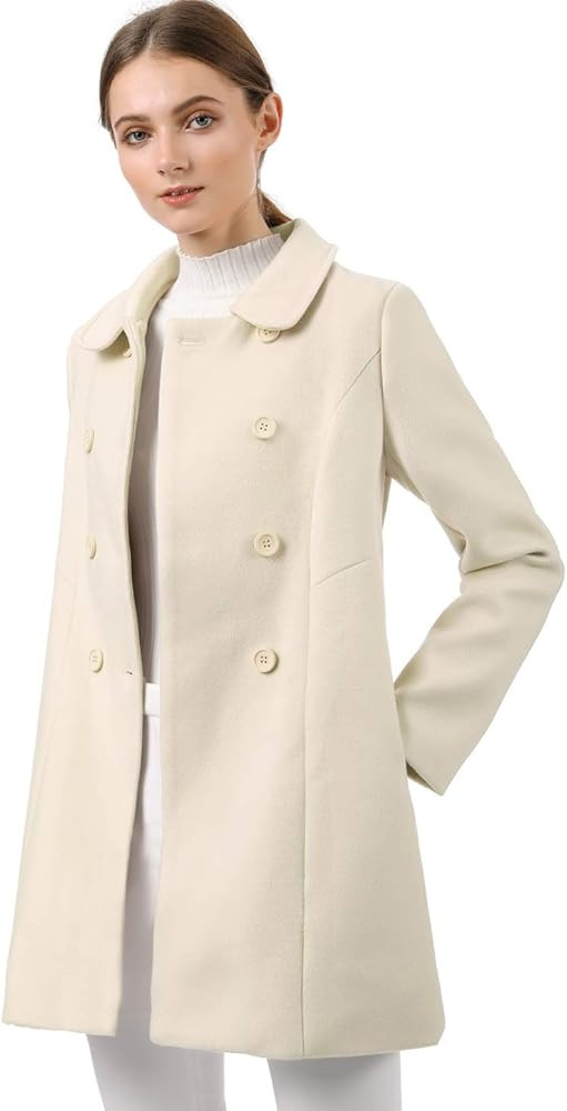 Allegra K Women's Peter Pan Collar Double Breasted Winter Long Trench Pea Coat | Amazon (US)