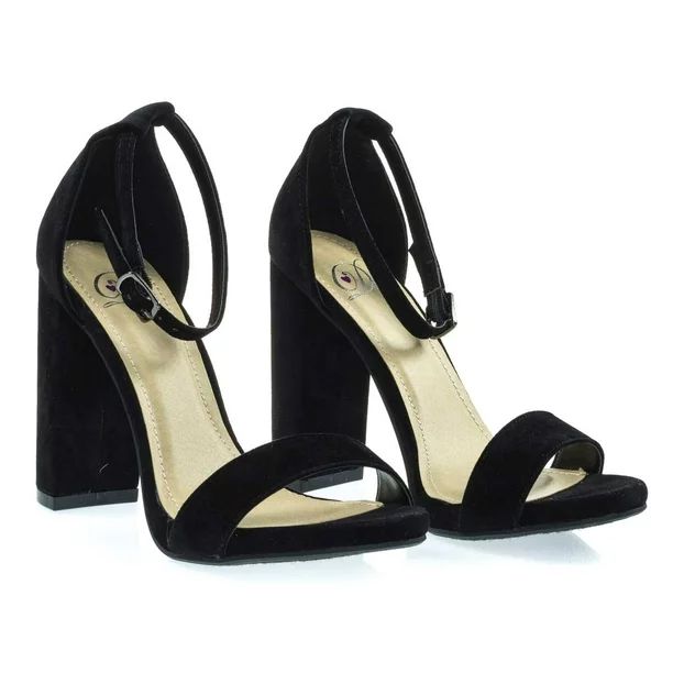 Block Heel Ankle Strap Sandal 4 Inch High, Women Thin Strappy Formal Open Toe Minimalist Chunky D... | Walmart (US)