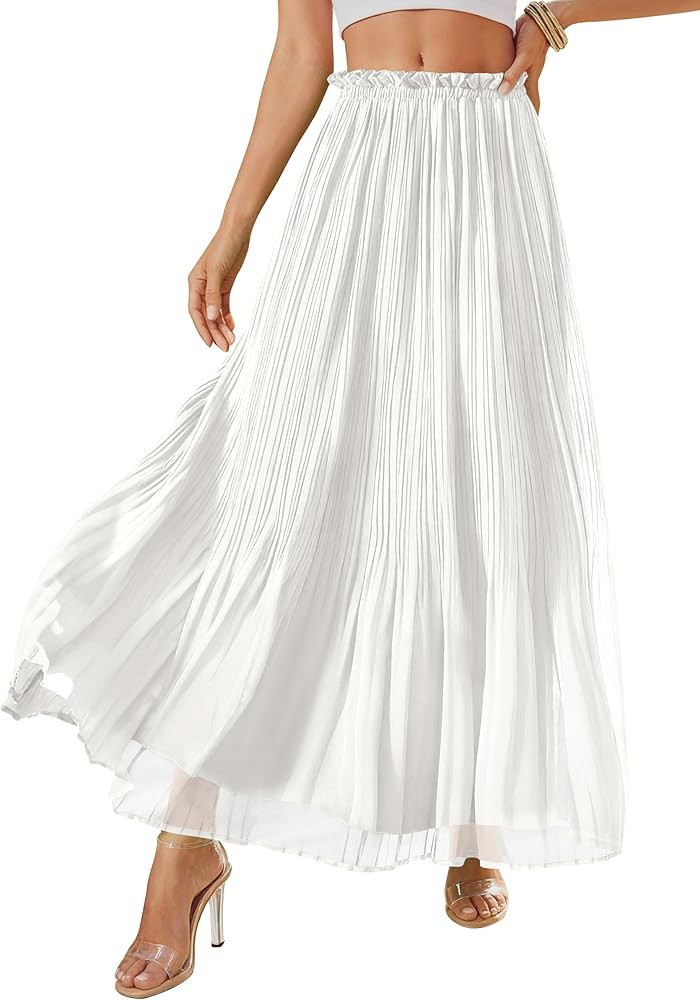 PRETTYGARDEN Long Skirts for Women Summer Vacation Outfits 2026 Spring Chiffon Elastic Waist Flow... | Amazon (US)