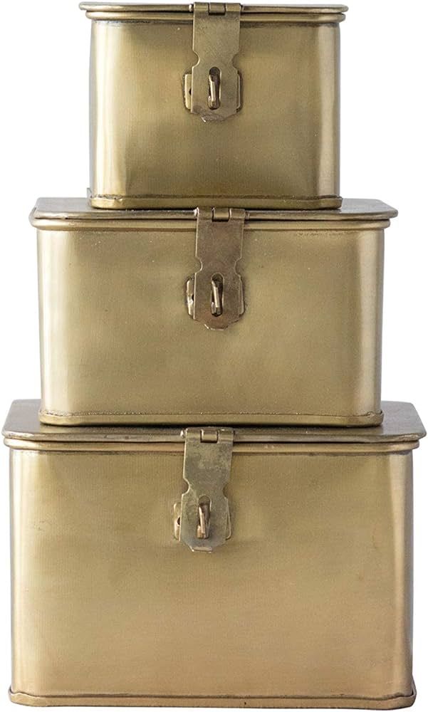 Creative Co-Op Square Decorative Metal Boxes with Gold Finish, 6" (Set of 3 Sizes) | Amazon (US)