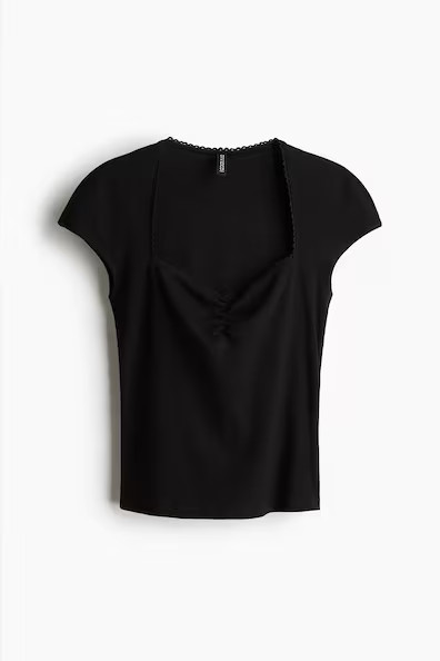 H & M - Ribbed Sweetheart-Neck Top - Black | H&M (US + CA)