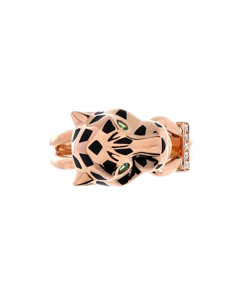 Pre-Owned Cartier Panthere de Cartier Ring 18K Rose Gold with Lacquer, Diamonds and Tsavorite | Bloomingdale's (US)