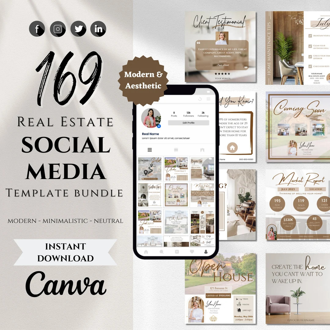 169 Real Estate Social Media Posts | Real Estate Instagram Posts | Social Media Post Templates | ... | Etsy (US)
