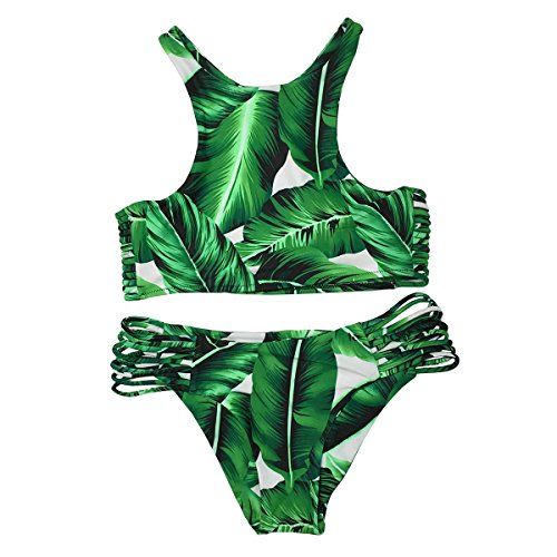 Cupshe Fashion Women's Tropical Leaves Printing Tank Padding Bikini Set, Green (M) | Amazon (US)