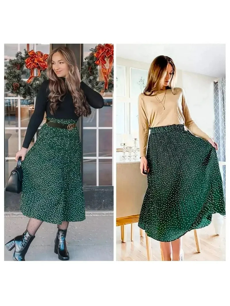 Fantaslook Midi Pleated Skirts for Women Polka Dot Swing High Waist Maxi Skirt with Pockets Dress... | Walmart (US)