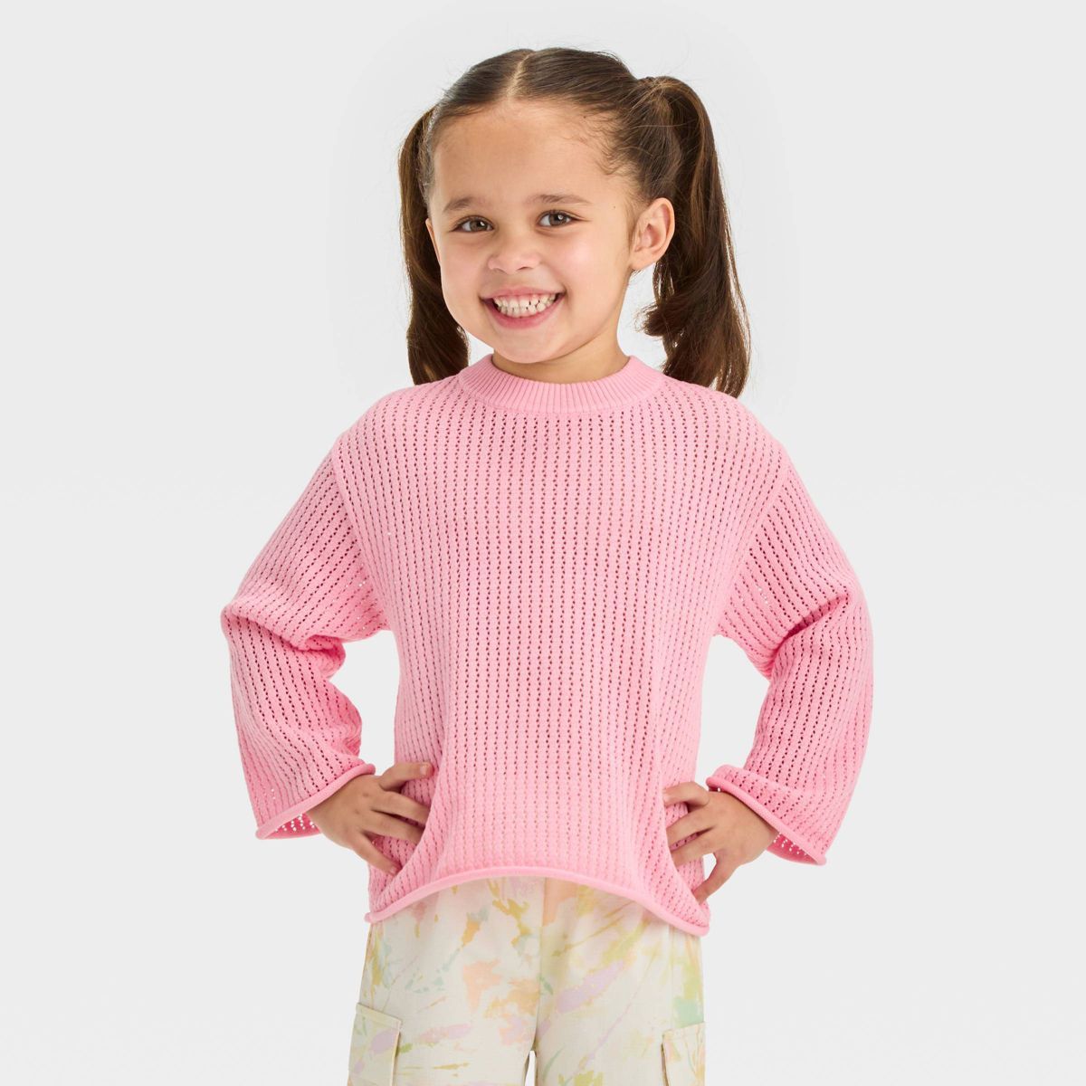 Grayson Mini Toddler Girls' Open Weave Sweater - Pink 3T | Target