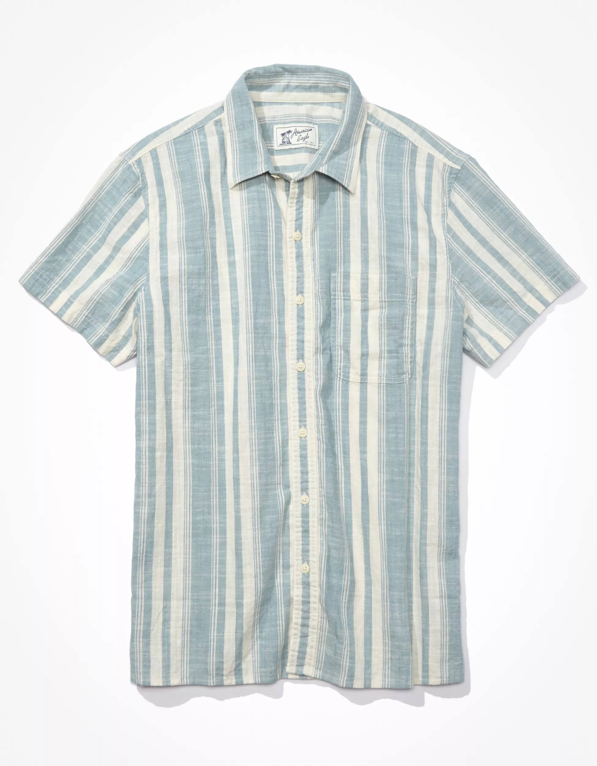 AE Striped Button-Up Resort Shirt | American Eagle Outfitters (US & CA)