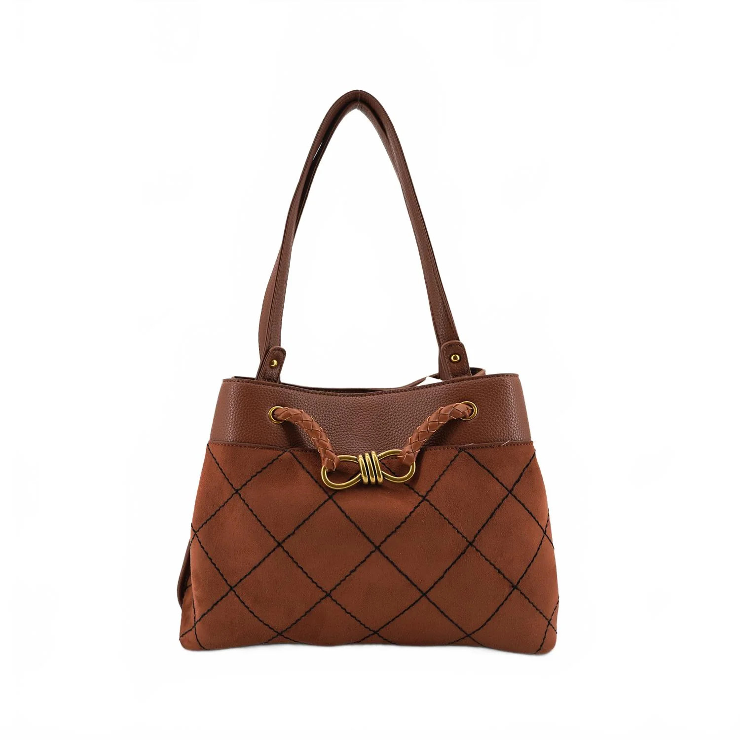 Women's Velvet Knot Quilted Shoulder Tote Bag In Brown | Shop Simon