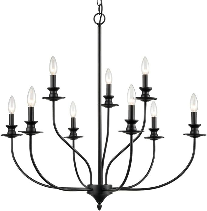 JEENKAE Modern Dining Room Chandeliers Metal Farmhouse Candle Style Black Chandelier, 32-in | Amazon (US)