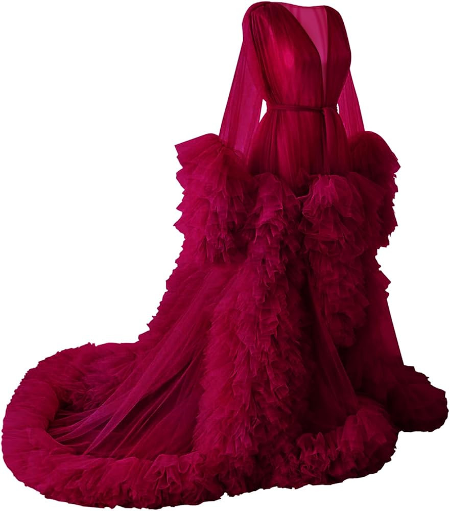 BATHGOWN Sexy Illusion Long Lingerie Tulle Robe Nightgown Bathrobe Sleepwear Bridal Robe Wedding ... | Amazon (US)