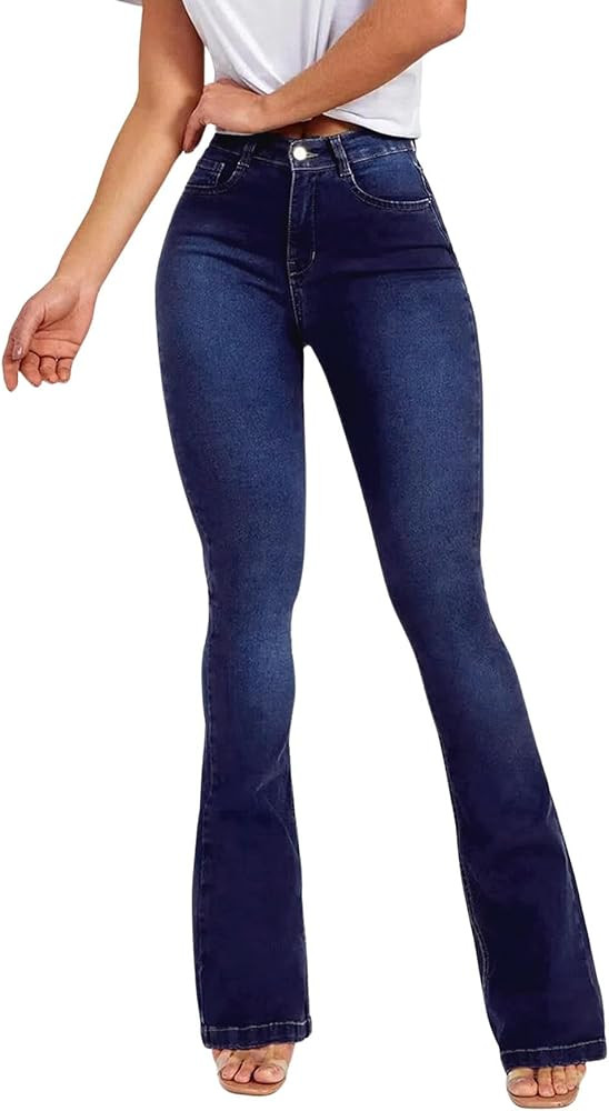 Women's Flare Stretch High Rise Jeans Skinny Bell Bottom Denim Pants | Amazon (US)