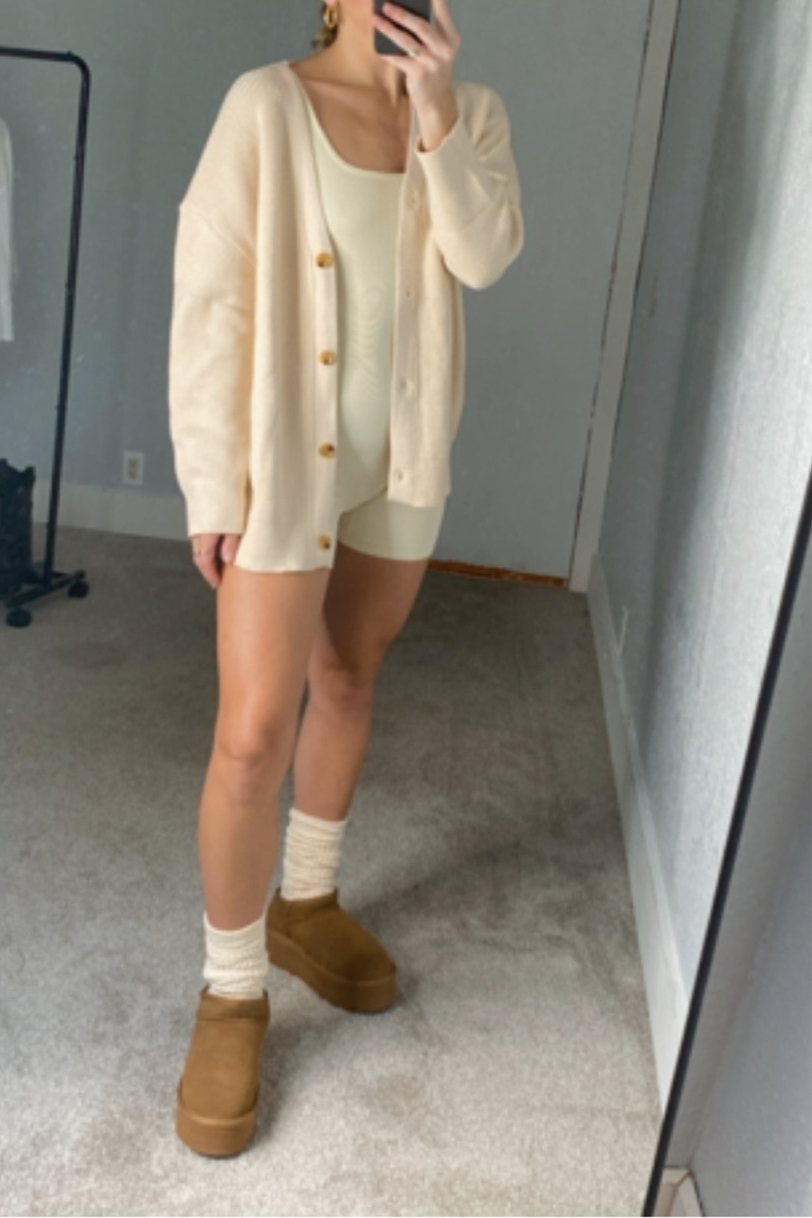 Fall outfit fall fashion onesie romper Cardigan Uggs mini dupes amazon finds socks pumpkin patch outfit thanksgiving outfit casual 

#LTKSeasonal #LTKstyletip #LTKshoecrush