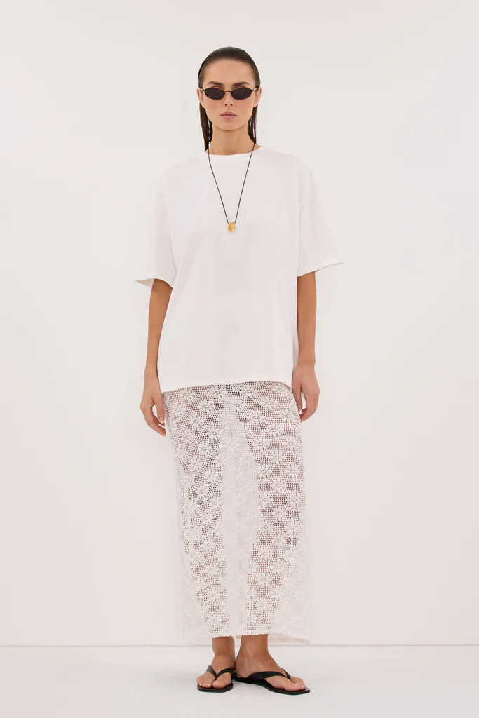 AGNES WHITE CROCHET COLUMN MIDI SKIRT | DISSH