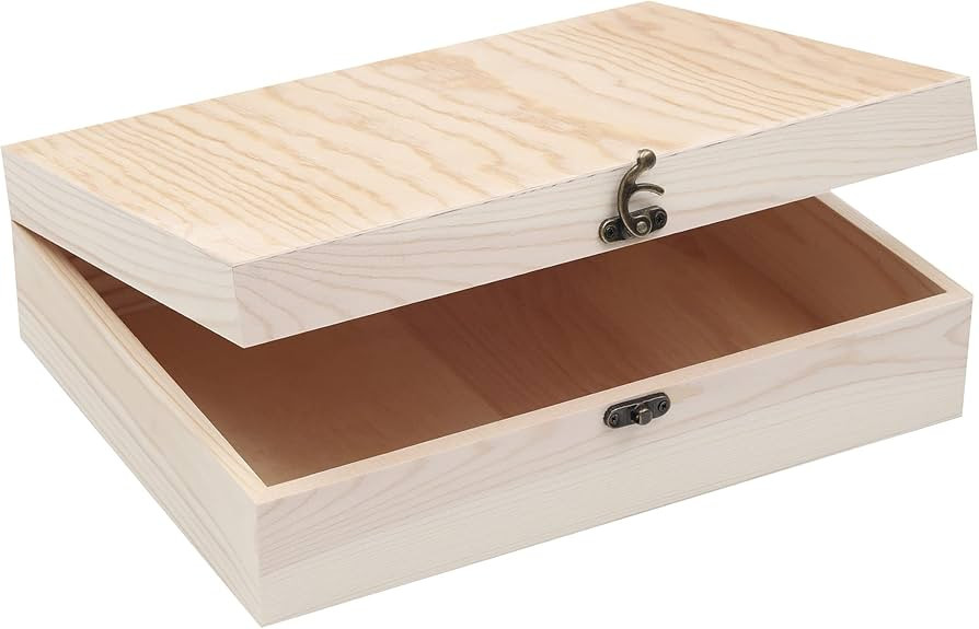 Unfinished Wooden Box with Hinged Lid for Crafts DIY Storage Jewelry Pine Box - 12" x 9" x 3.35" | Amazon (US)