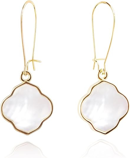 Earrings for Women14K Gold Drops Dangle Pendant Natural Stone Natural shell of Pearl Earrings Han... | Amazon (US)