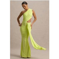 Beline | Lime Green One-Shoulder Cut-Out Maxi Dress With Drape | Club L London