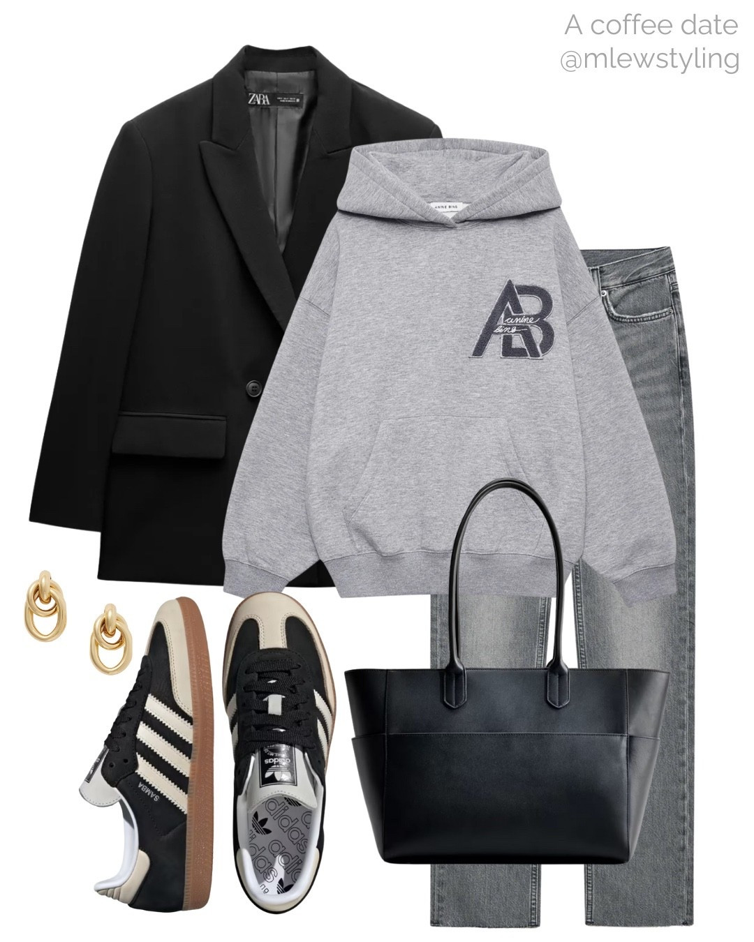 What to wear to a coffee date 🩶

Tags: anine bing grey hoodie, black blazer, quince black leather tote bag, grey jeans, adidas samba sneakers, gold earrings, capsule wardrobe, neutral aesthetic, shopping look, school pick up 

#LTKmomlife #LTKFindsUnder100 #LTKootd