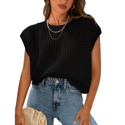 Women's Sleeveless Knit Sweater Top – Soft & Breathable Loose Fit Pullover Black L | Target