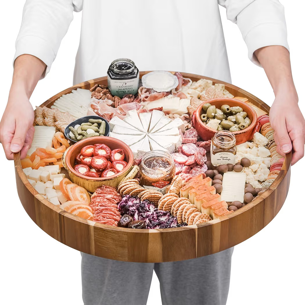 GinSent Extra Large Ottoman Tray, Round Ottoman Tray with Handles 22 Inches Oversized Wooden Serv... | Amazon (US)