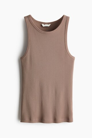 H & M - Ribbed Silk-Blend Tank Top - Dark Beige | H&M (US + CA)