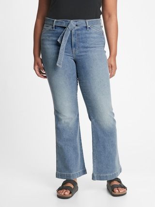High Rise Tie-Belt Flare Jeans with Washwell&#x26;#174 | Gap Factory
