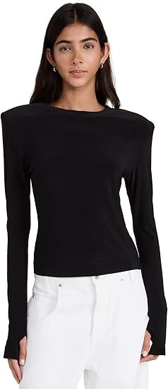 Norma Kamali Women's Shoulder Pad Long Sleeve Crew Top | Amazon (US)