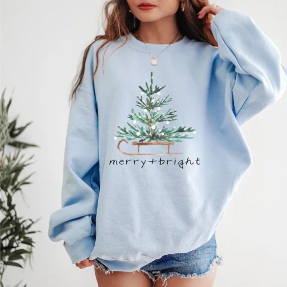 Christmas Sweatshirt for Women Merry and Bright Sweatshirt - Etsy | Etsy (US)