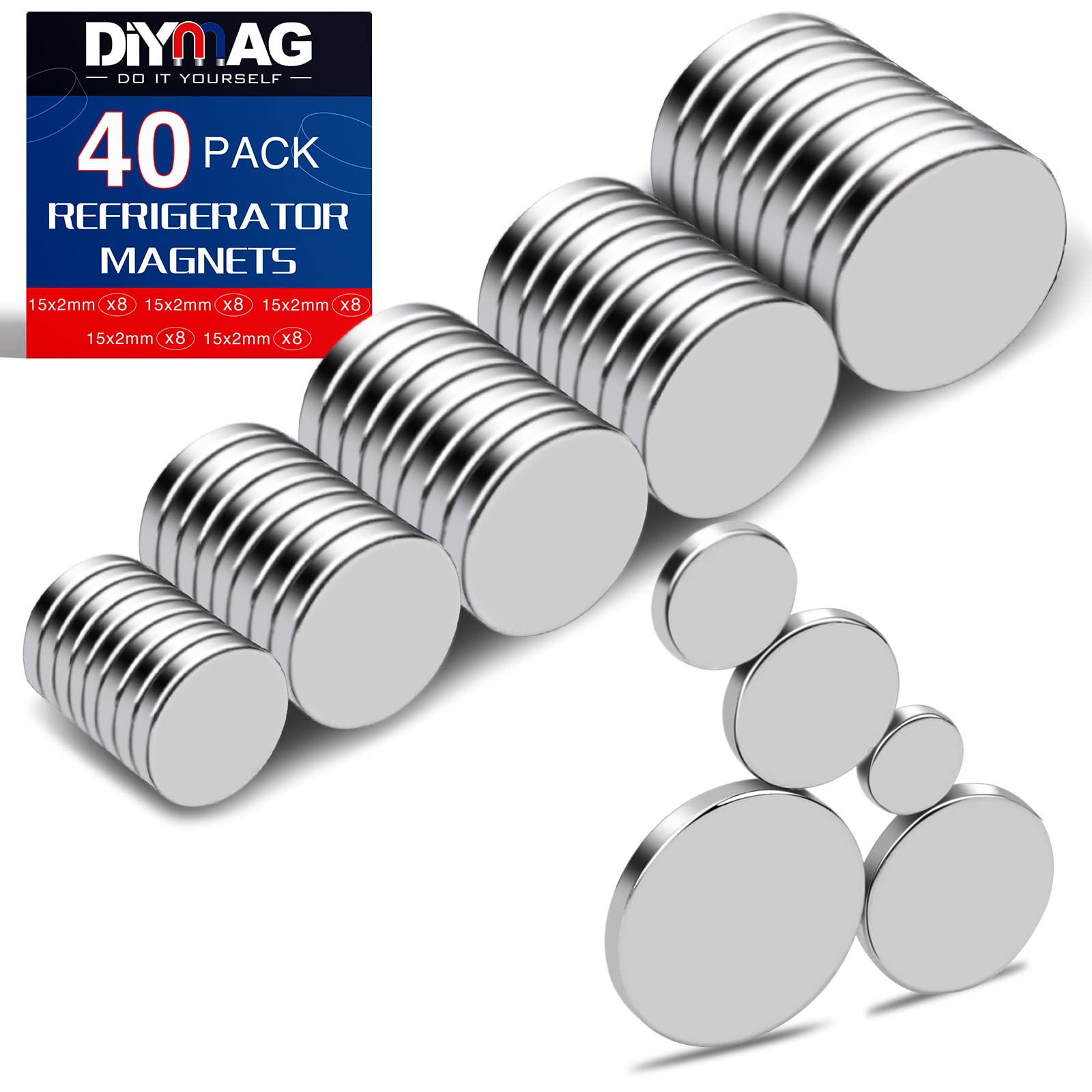 DIYMAG Small Magnets, 40 Pack Tiny Rare Earth Magnets, 5 Different Size Neodymium Magnets for Ref... | Amazon (US)