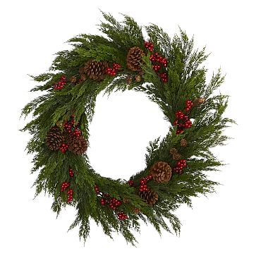 Faux Cypress w/ Berries & Pine Cones Wreath | West Elm (US)