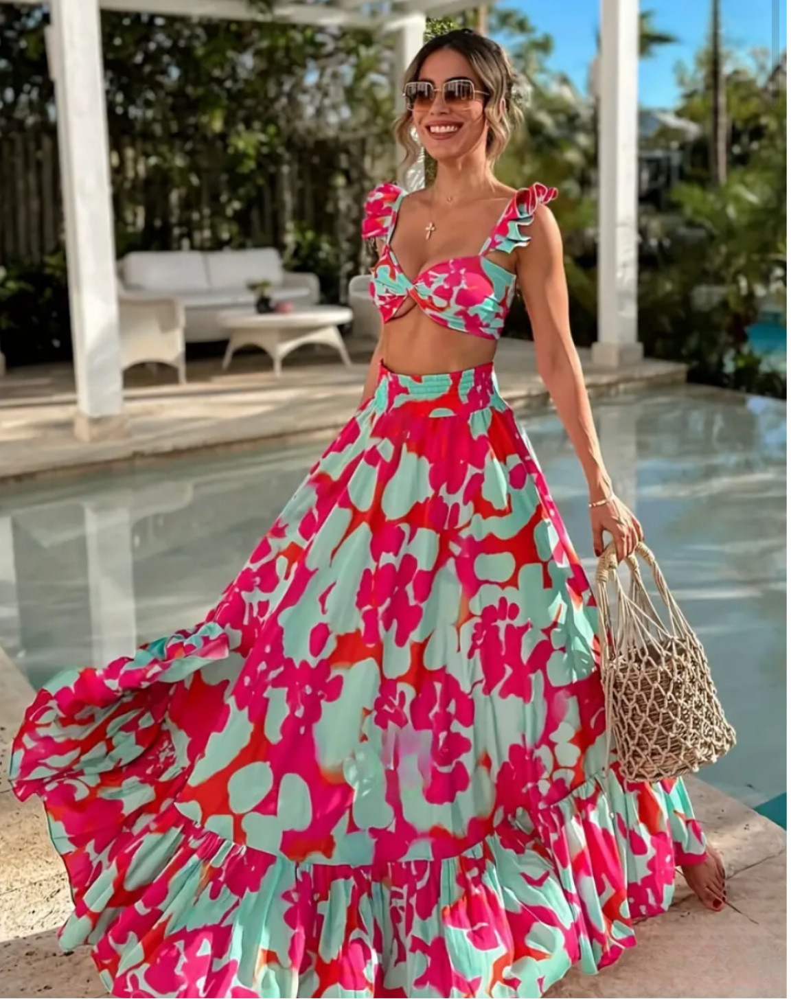 Bright floral skirt and twist ruffle top 
🤍
Under $20 + free returns!

#LTKSummerSales #LTKFindsUnder50 #LTKStyleTip