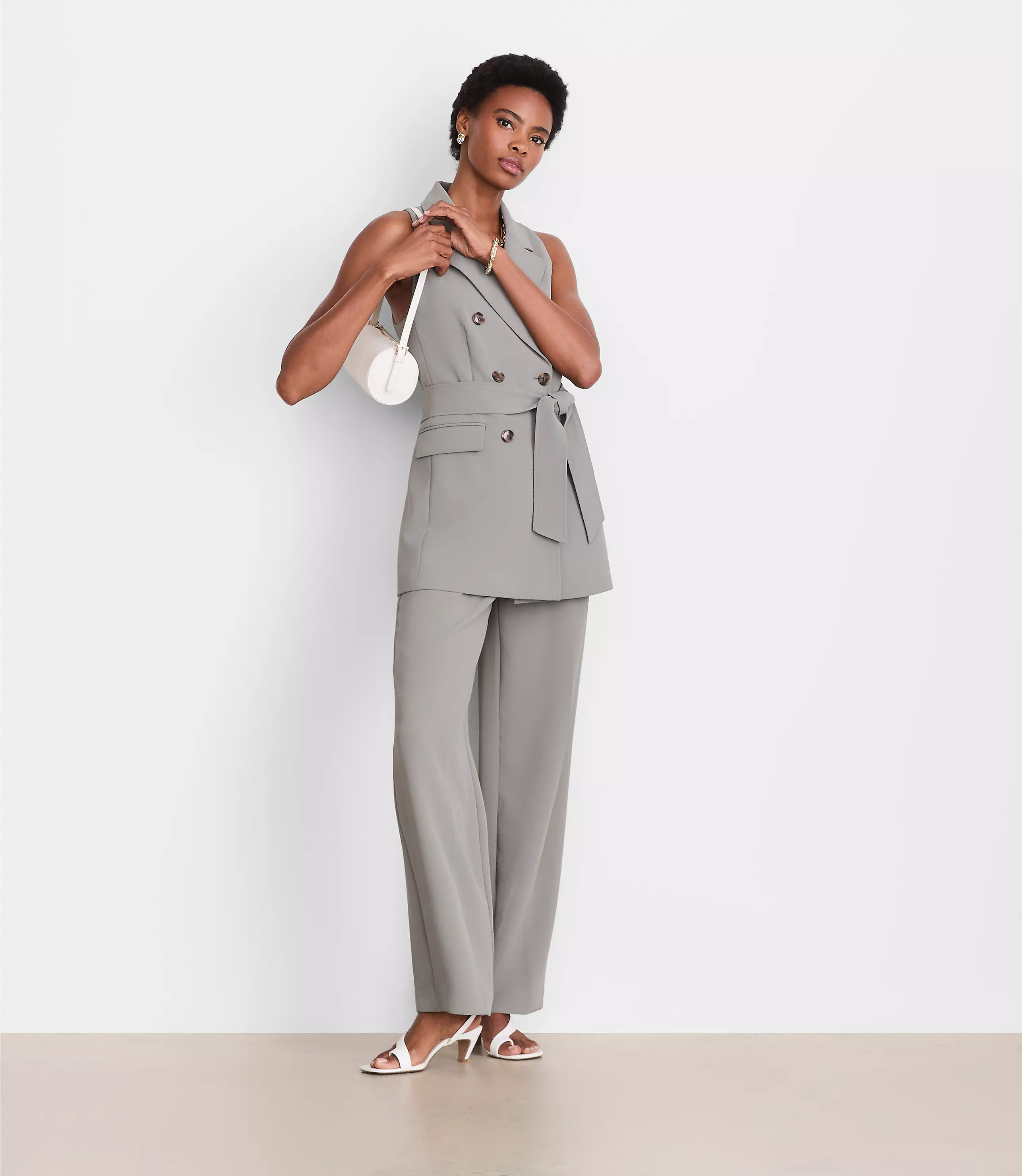 LOFT Versa Crepe Drape Double Breasted Pocket Vest | LOFT