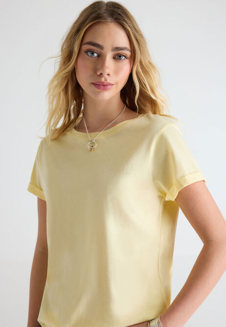 Womens Yellow Roll Sleeve Top | Peacocks