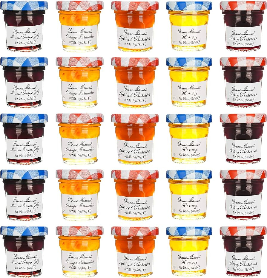 Bonne Maman Jam Assorted - 30 jelly jars x 1 ounce - 5 Apricot, 5 Orange, 5 Cherry, 5 Honey, 5 Gr... | Amazon (US)