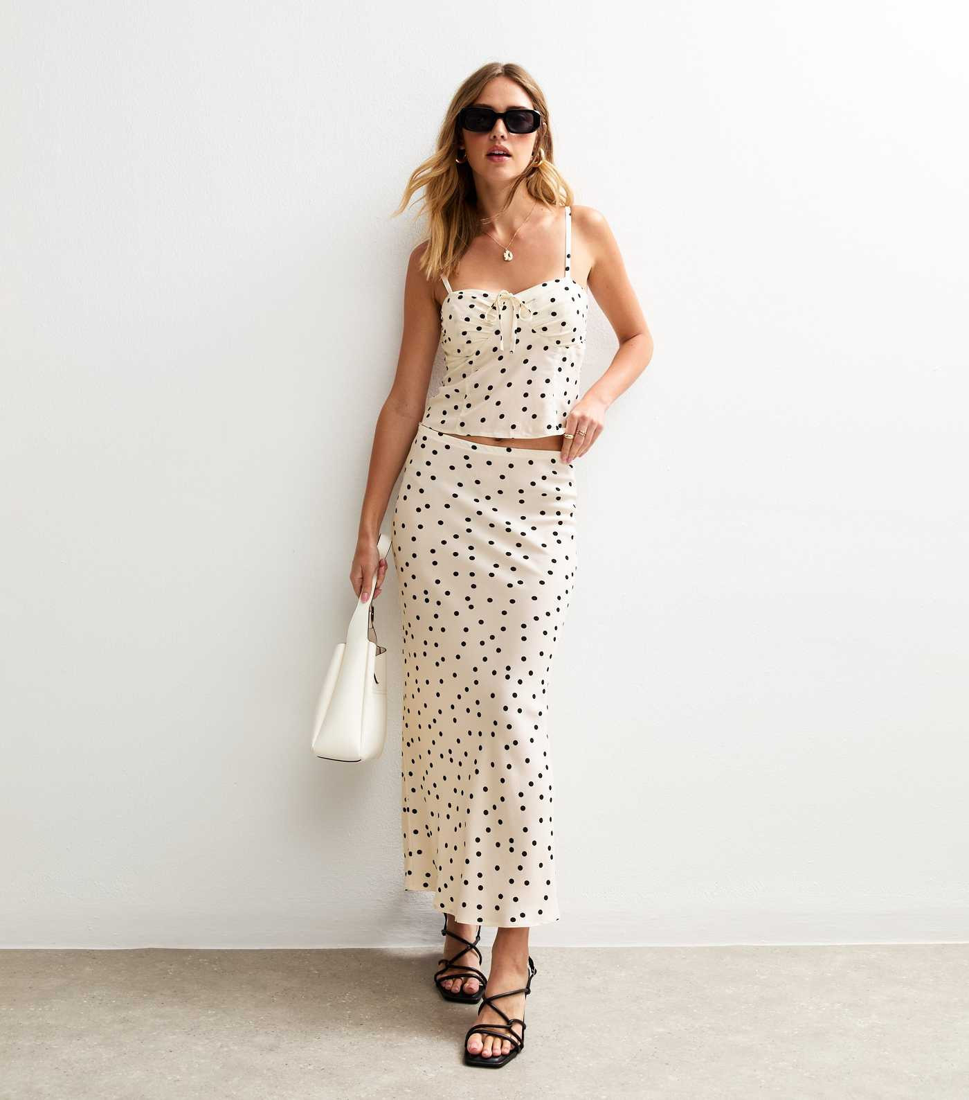 Cream Spot Print Bias Cut Midi Skirt | New Look | New Look (UK)
