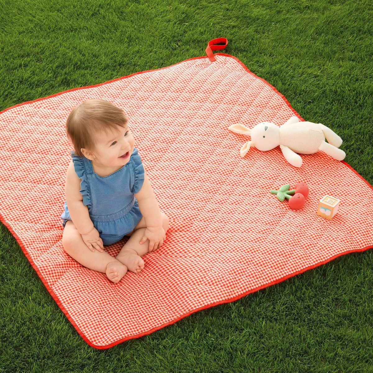 39.5"x39.5" Outdoor Blanket Red Check - Cloud Island\u2122 | Target