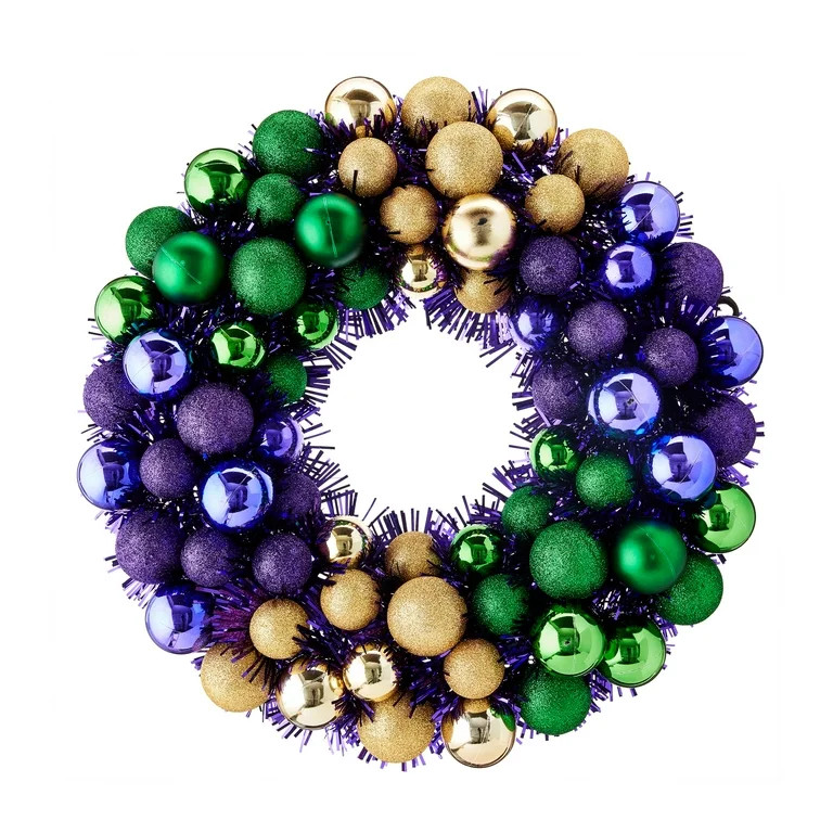 Mardi Gras Green, Purple & Gold Ornament Wreath, 18 in, by Way To Celebrate | Walmart (US)
