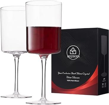 Red Wine Glasses-Wine Glasses, Square White Wine Glasses Set of 2,13.5-Ounce Crystal Wine Glass S... | Amazon (US)
